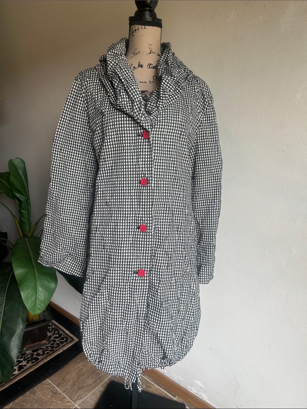OSKA Women's Black & White Gingham Button-Front Jacket Size 3